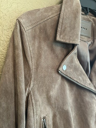 BLANKNYC 100% LEATHER Suede Moto Jacket Size Medium Sand Beige Metal Hardware - Picture 3 of 20