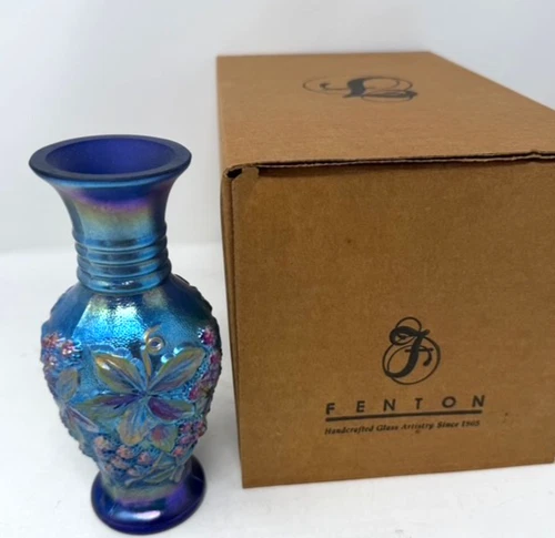Fenton Favrene Carnival Glass Signed C Smith Vase NEW