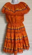 Little Girl Mexican Campesino Dress Costume, Size 6, Orange, Cotton Blend