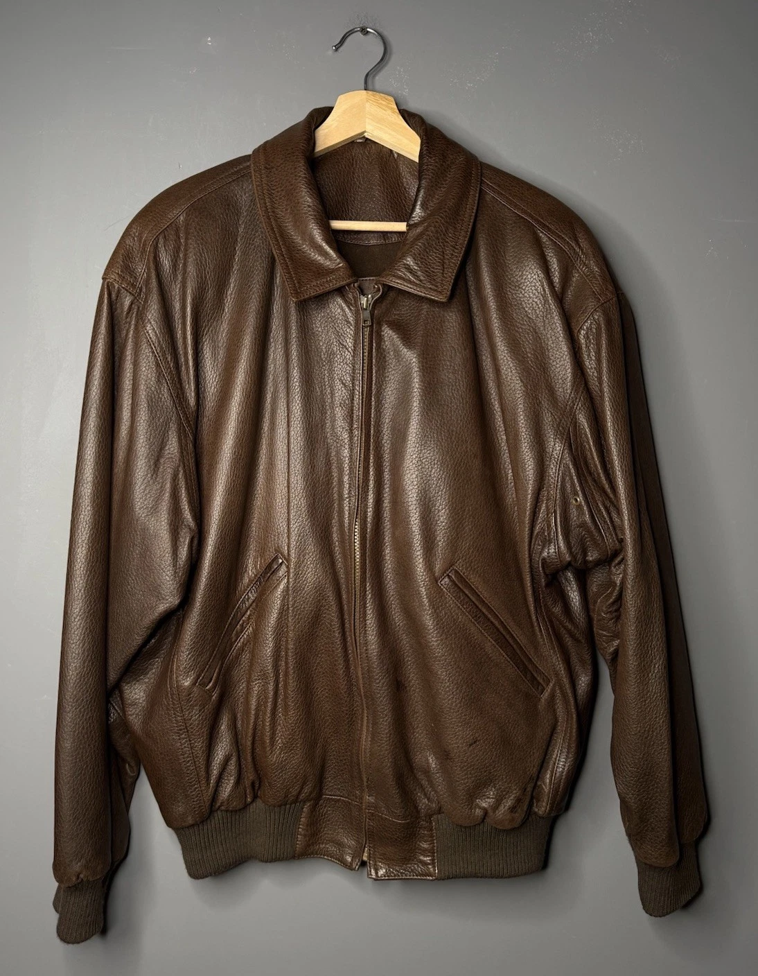 Taglia Large Uomo Giacca Coach Vintage Pelle Marrone Full Grain n. 0 0000