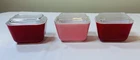 Vintage Pyrex Set If 3 Small Refrig Dishes 1.5 Cup 2 Red 1 Pink Glass Covers
