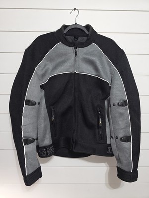 Xelement Guardian Mesh Motorcycle Jacket Mens Large L Black Silver Armored Like
