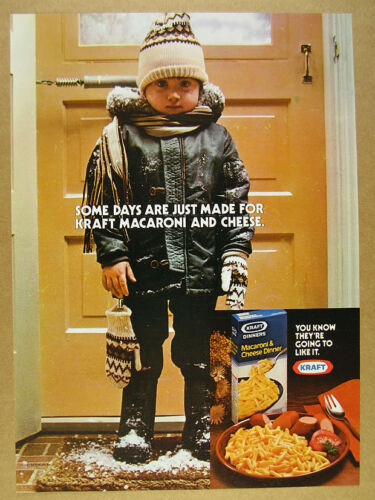 1979 Kraft Macaroni Mac & Cheese boy snowy boots jacket photo vintage print Ad - Afbeelding 1 van 1