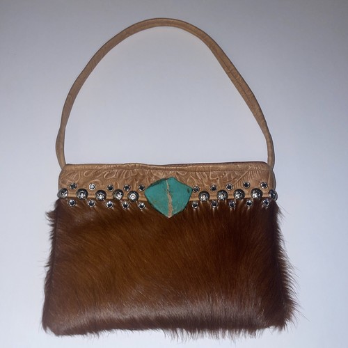Vintage! KurtMen Design Cowhide Leather Western Turquoise Stone Hand Bag/Purse - Imagen 2 de 8