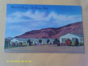 1930s Postcard Ad Motel St George Sign Cabins Garage St George
