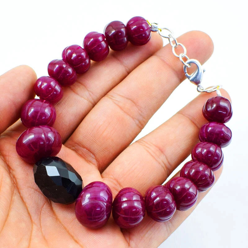 306.00 Cts Earth Mined 7" Long Red Ruby & Black Spinel Beads Bracelet NK 44E99 - Image 2 of 2