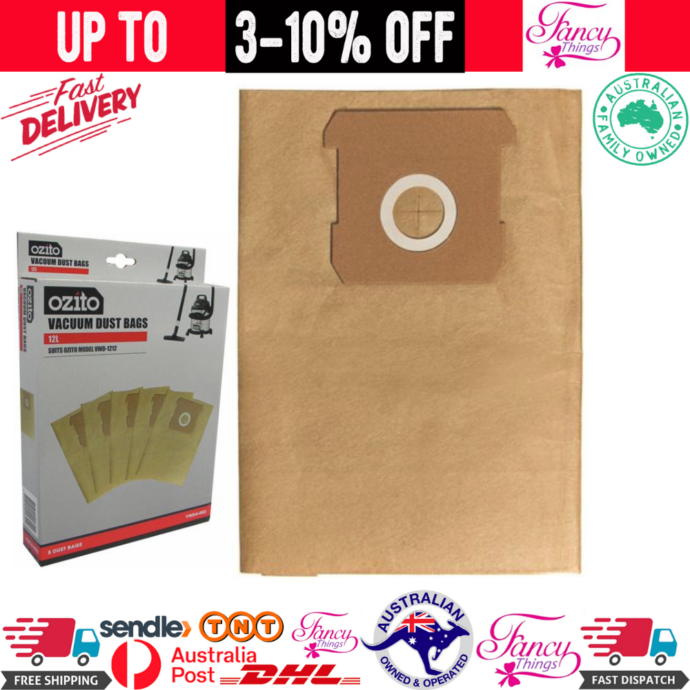Ozito Wet and Dry Vacuum 12L Replacement Dust Bags VWD1212 5 Per