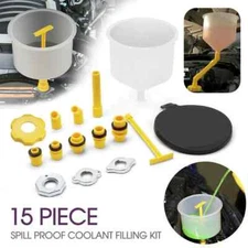 15 Piece Spill Proof Radiator Coolant Filling Funnel Kit Car Auto Fluid Oil SET