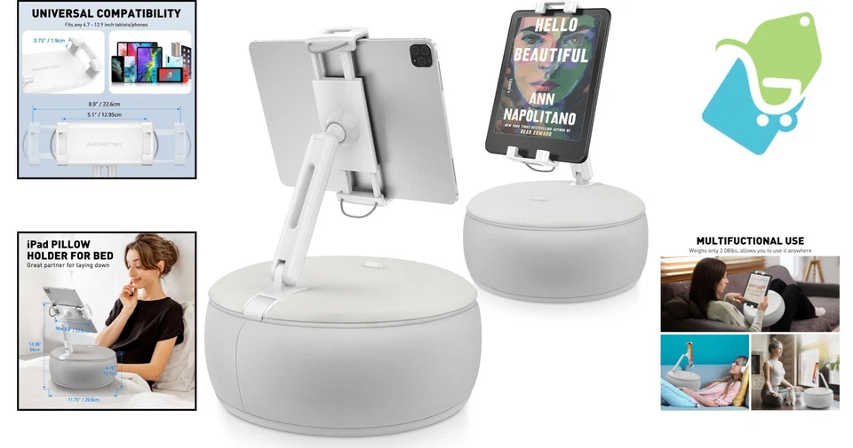 Portable Hands-Free Tablet Pillow Stand for Travel, Bed, and Sofa Use - Gray - Image 2 of 4