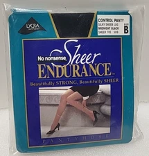 No Nonsense Sheer Endurance Pantyhose Control Top Sz B Sheer Toe Midnight Black