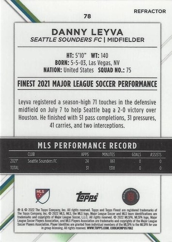 Tarjetas comunes base de fútbol Topps Finest Major League 2022 (71-80) refractor MLS - Imagen 4 de 8