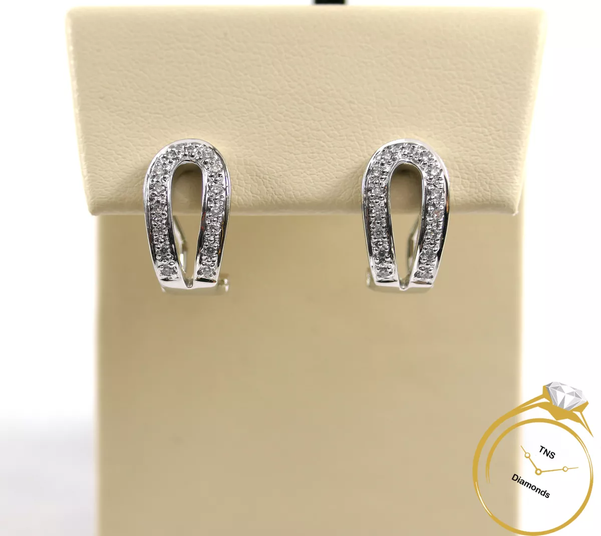 Diamond 18k White Gold Arch Horseshoe Omega Clasp Earrings