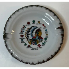 VTG Native American Chief Gift Shop Small MCM Ceramic Ashtray/Trinket Dish EUC