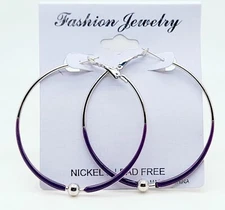 Big Simple 2.5 inch Hoop Earrings Round Metallic purple Enamel Fashion Jewelry