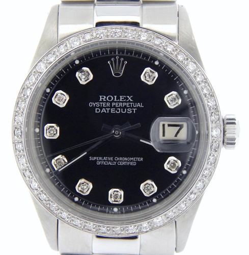 Rolex Datejust Orologio Da Uomo in Acciaio Inox con Diamanti Neri  Presidente stile banda | eBay
