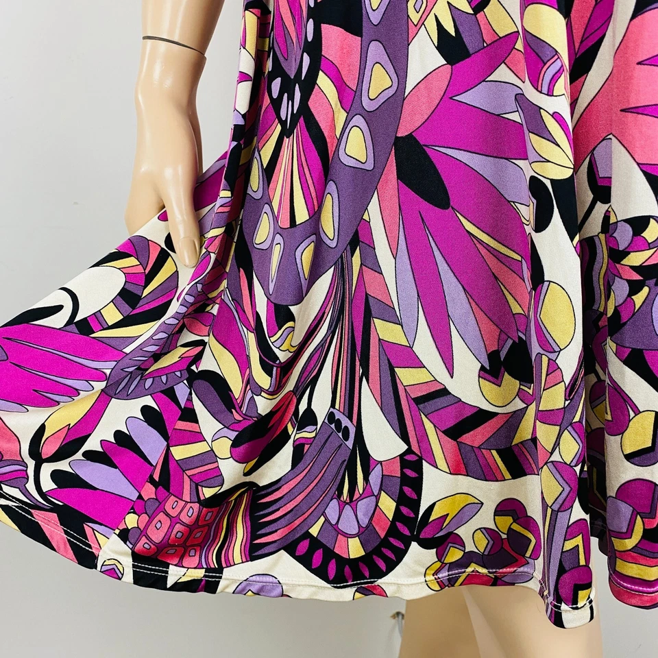 Vestido corto de seda Hale Bob colorido geométrico abstracto estampado artístico XS para mujer Foto 3 de 4