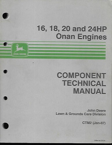 JOHN DEERE 16, 18, 20 UND 24 PS ONAN MOTOREN KOMPONENTE TECHNISCHES HANDBUCH