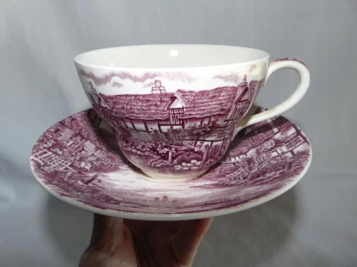 Old JOHNSON BROS. Olde English Countryside, Oversized CUP & SAUCER, Mulberry
