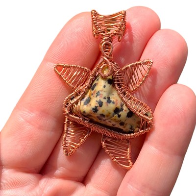 Dalmatian Jasper Copper Wire Wrap Starfish Sea Creature Pendant Handcrafted Gift