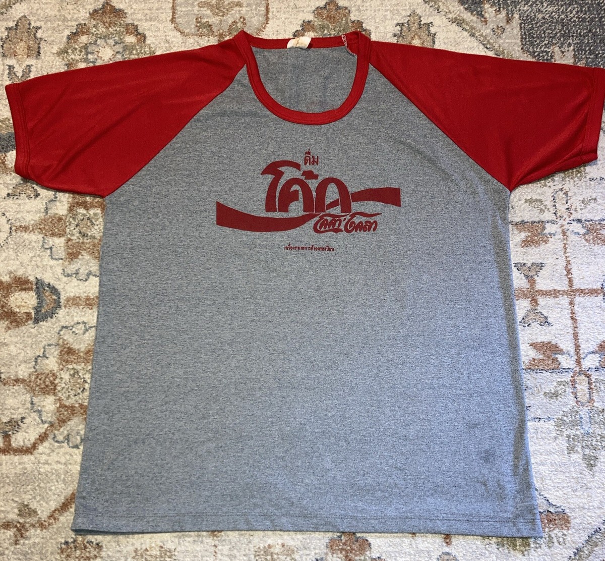 希少 新品 FCRB COCA-COLA PATCHED L/S TEE ロンT Coca-Cola Thai Raglan Gray W/ Red S Sleeve Front & Back Graphic T