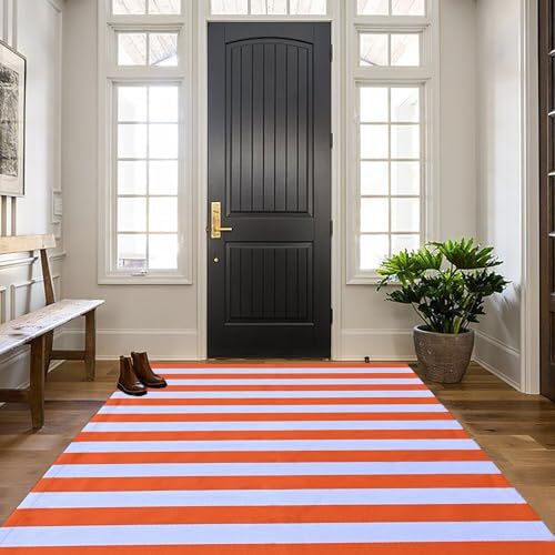 Orange and White Striped Outdoor Rugs Cotton 4' x 6' Orange & White Stripe - Picture 5 of 7