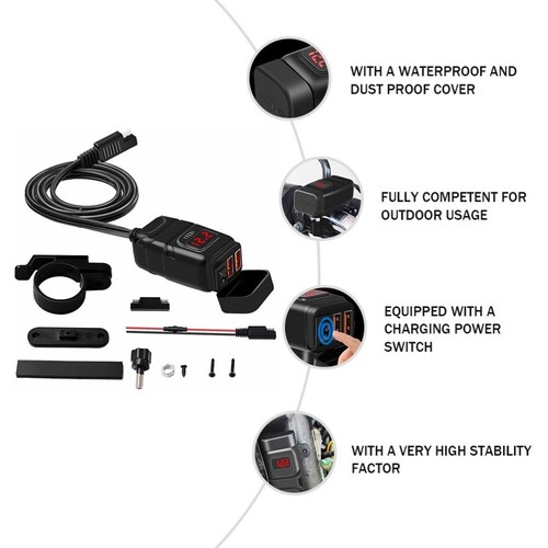 Motorcycle Usb Adapter Motorbike Usb Charger Motorcycle Charger Dual USB - Photo 8 sur 12