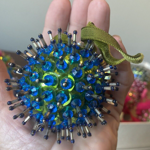 12 MCM Push Pin Christmas Ornaments Sequins & Beads Handmade Jeweled Velvet - Picture 8 of 12