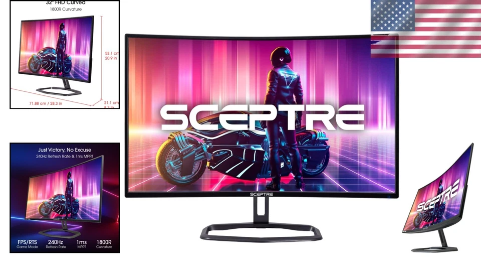 32" Curved Gaming Monitor 240Hz 1ms AMD FreeSync - Image 2 of 4