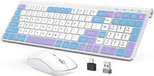 JOYACCESS Wireless Keyboard and Mouse Combo, Typewriter Ergonomic purple blue