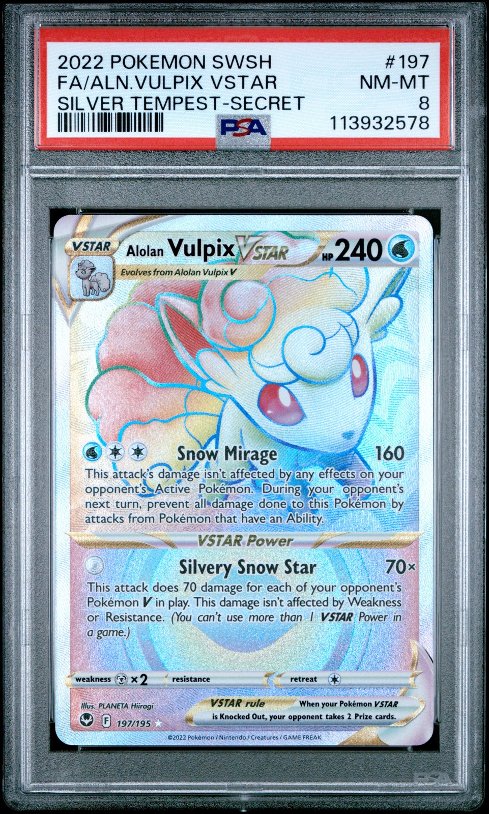 2022 POKEMON SWORD & SHIELD SILVER TEMPEST FULL ART/ALOLAN VULPIX VSTAR PSA 8