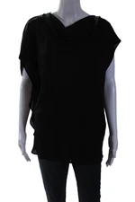 Halston Womens Cowl Neck Short Sleeve Pullover Blouse Top Black Size M