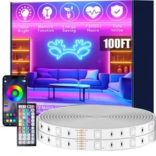 100FT Outdoor LED Strip Lights, IP68 RGB LED Lights with Remote and APP Contr...