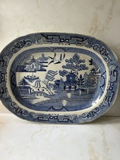 Antique Staffordshire Stone China Blue Willow Large Platter 47cm Serving Plate