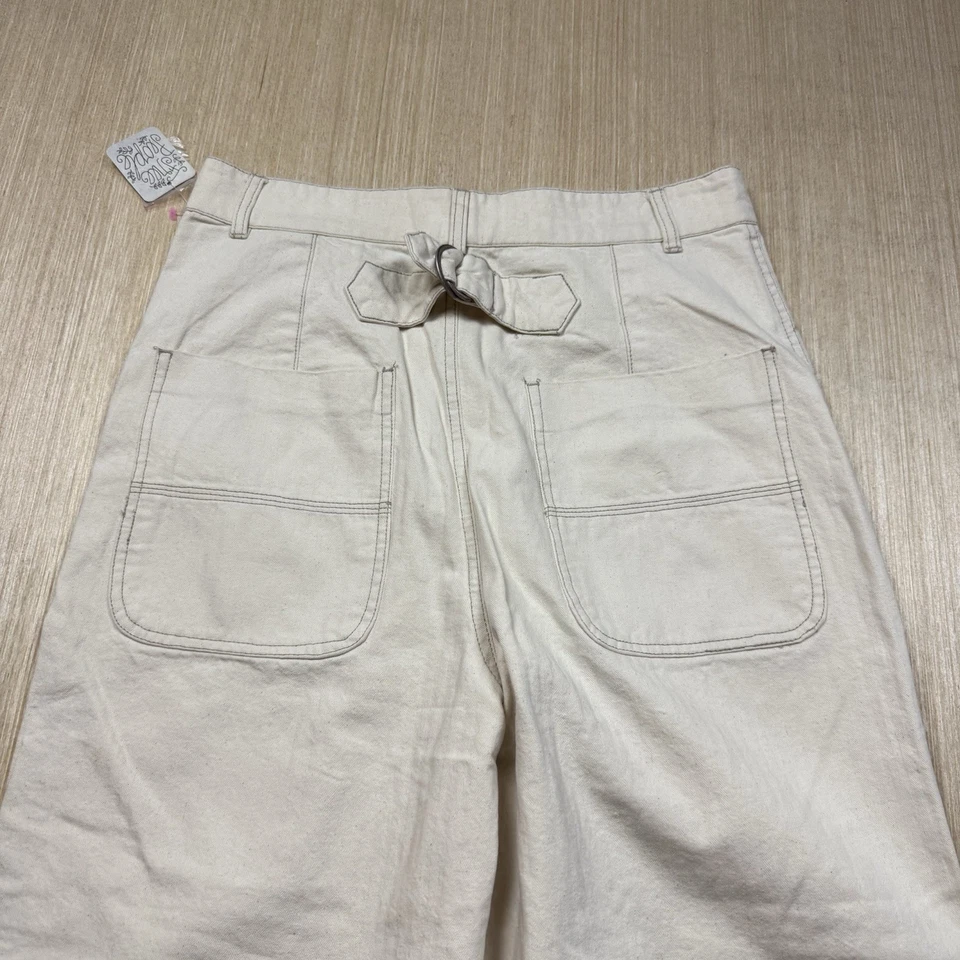 Free People Wide Leg Painters Buckle Back Pants Baggy Size 10 Natural 31x25 - Image 4 of 4