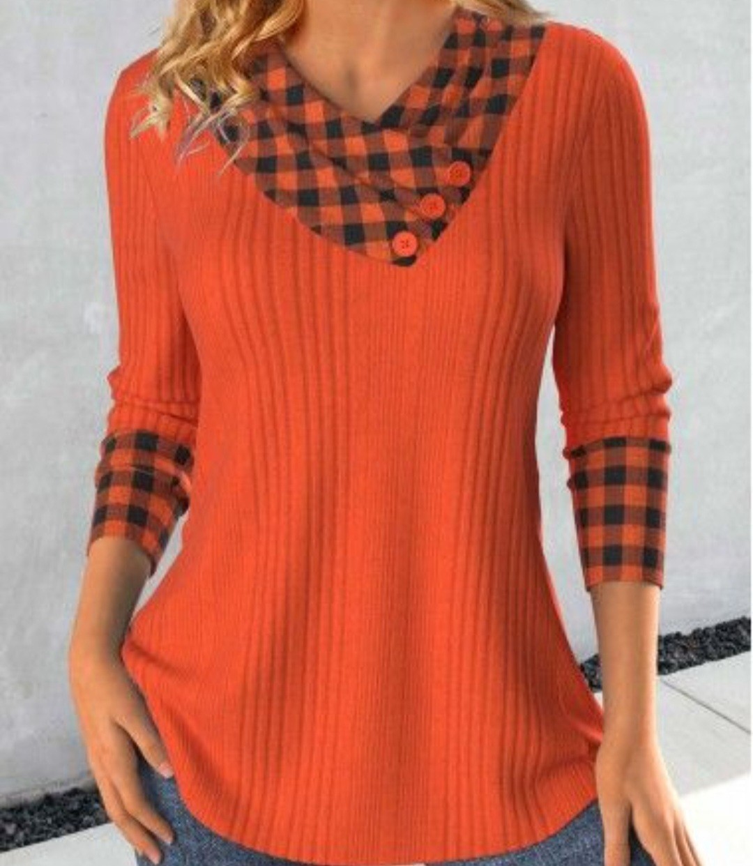 Autumn Patchwork Plaid Orange Black Asymmetrical … - image 1