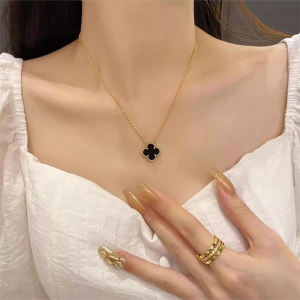 Alternate view of Clover Pendant Necklace For Women 18k Gold Plated Four Leaf White
