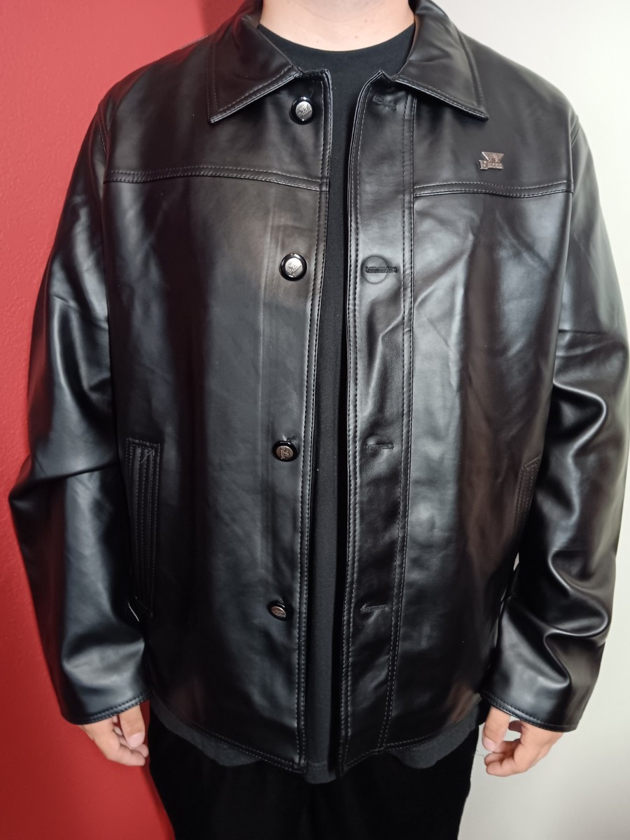 A Emporio Collezione Mens Black Faux Leather Jacket Size Tag is