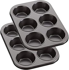 Deep Sturdy Muffin Fairy Cake 6 Cup Non Stick Baking Tray Tin for Yorkshire 2pc