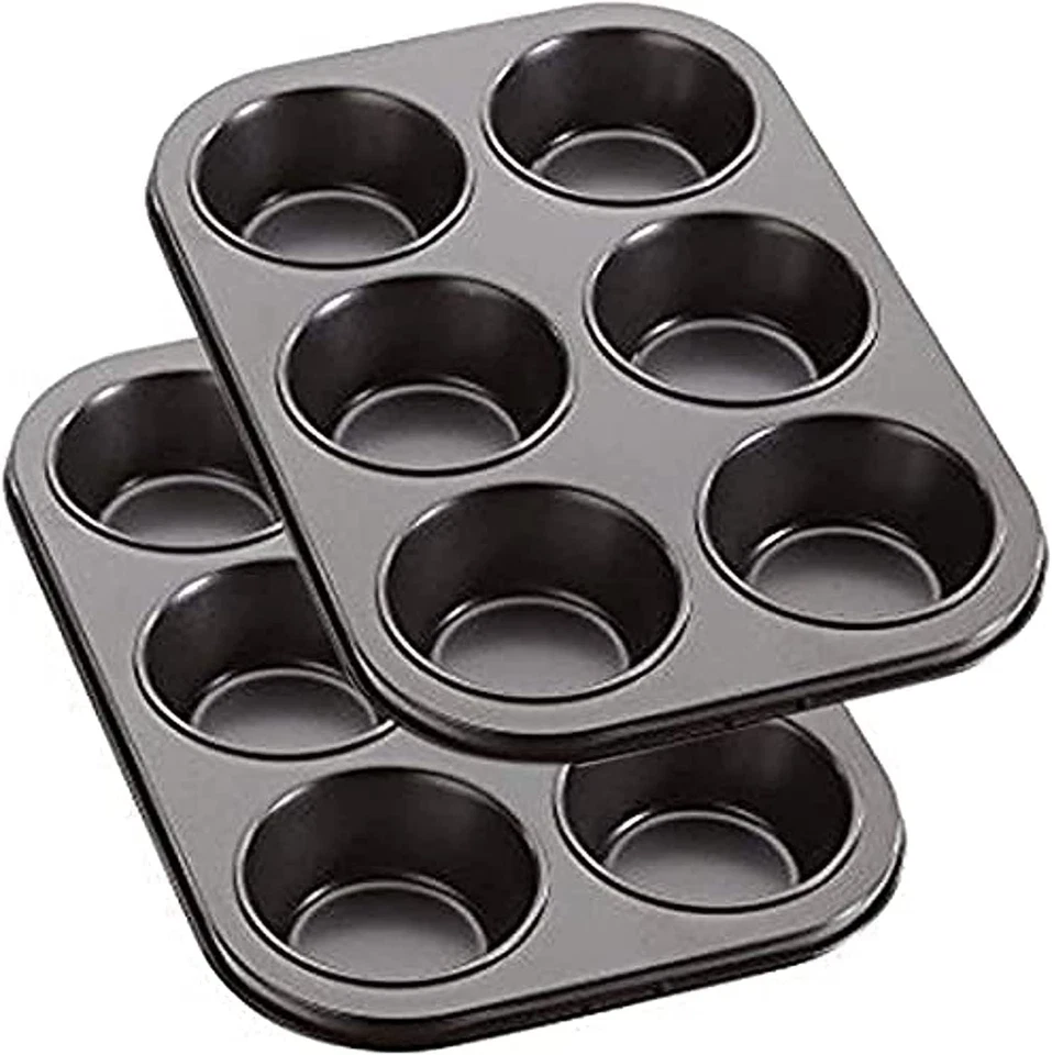 SUL Deep Sturdy Muffin Fairy Cake 6 Cup Non Stick Baking Tray Tin for Yorkshire 2pc