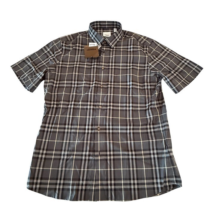 Burberry Men's SHEFFORD Gray Check Short Sleeve Shirt 8084691