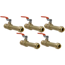 5 Pack XFITTING 1/2" Push Fit Slip Ball Valve, Lead Free Brass, Full Port Nsf