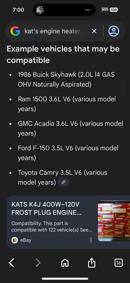 Nuevo calentador de motor Kat's K4J 400w 34 MM Frost Plug Ram 1500 3,6 L F150 3,5 L Camry Foto 4 de 4