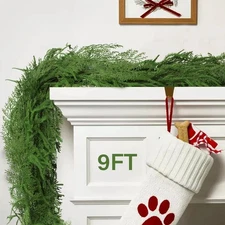 9FT Christmas Garland for Mantle, Artificial Real Touch Norfolk Pine & Cedar Gar