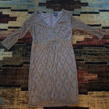 Adrianna Papell 3/4 Sleeve V-Neck Beaded Cocktail Dress Light Purple Size 12