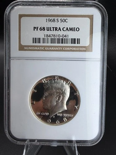 1968 S NGC 50C PF 68 ULTRA CAMEO KENNEDY HALF DOLLAR