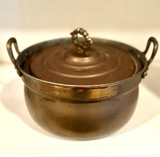Vintage Copper & Brass Pot w/ Lid | Stainless Lined Cookware | Rustic Kitchen...