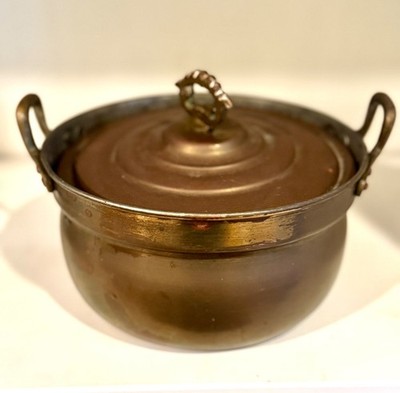 Vintage Copper & Brass Pot w/ Lid | Stainless Lined Cookware | Rustic Kitchen...