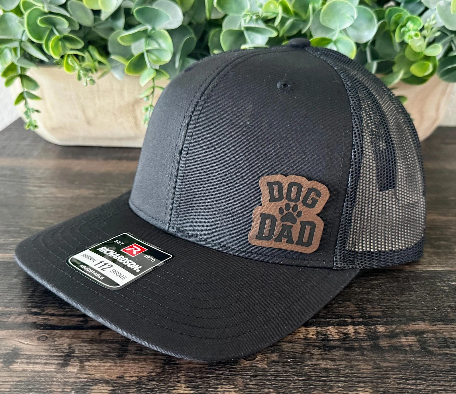 Dog Dad Leather Patch Trucker Hat Paw Print Patch Snapback Cap Gift for Dog
