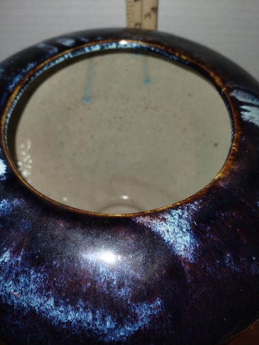Vtg Large Cobalt Blue And Brown Drip Glazed Stoneware Fluted Base Urn 21" Tall - Picture 16 of 24