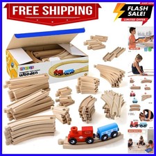 Wooden Train Tracks - 52 PCS 2 Bonus Car Toy Trains - for Kids is Compatibl...